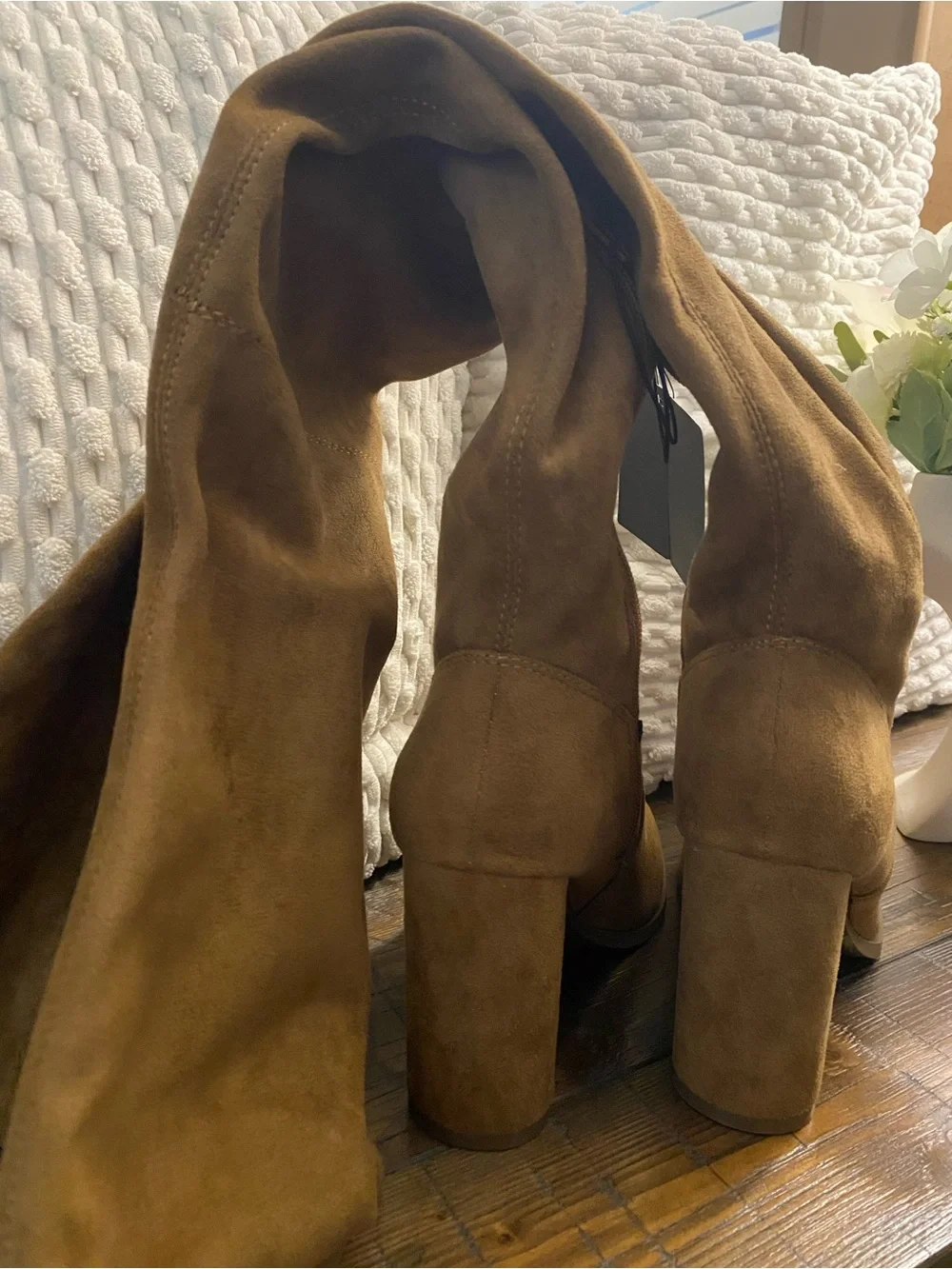 Forever 21 Women's Camel Suede Block Heel Knee Boots